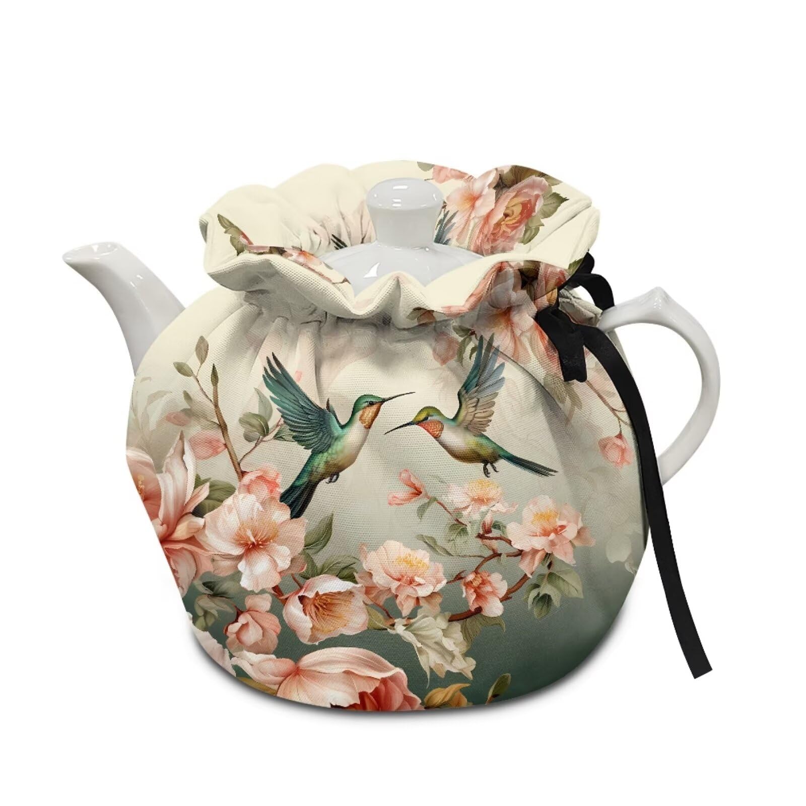 Floral Hummingbird Tea Cosy for Small Teapot Farmhouse Insulated Tea Cozies Machine Washable Tea Kettle Dustproof Cover Cloth Soft Fabric Teapot Cosy Tabletop Kitchen Decorations
