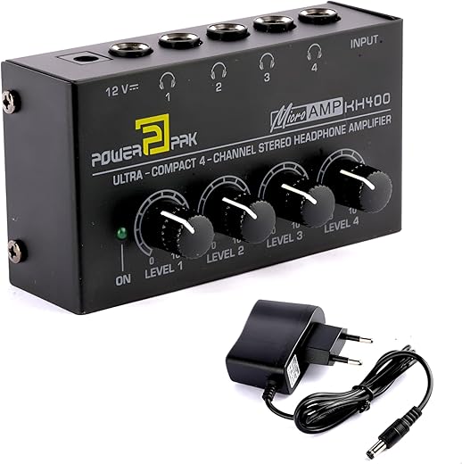Powerpak KH400 4-Channel Headphone Amplifier Metal Stereo Audio Amplifier | 4X Quarter Inch Balanced TRS Headphones Output