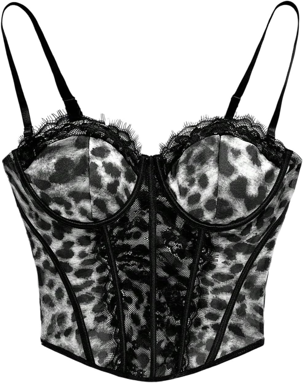 Verdusa Women's Lace Leopard Print Crop Corset Tops Rave Club Date Night Camisole Tops Festival Outfits