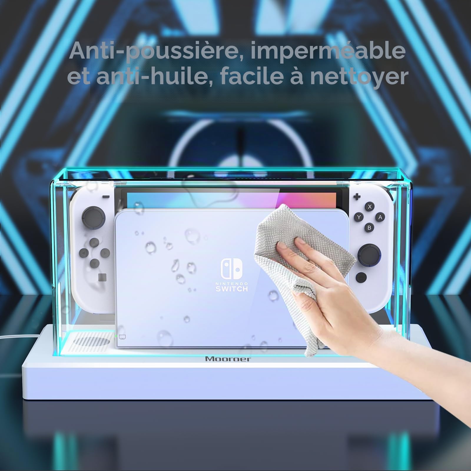 Mooroer Anti Poussière Housse Dock Coque Étui de Protection pour Accessoire Nintendo Switch/Switch OLED avec 16 Couleurs LED Lumière,Résistant Poussière ave Rayures