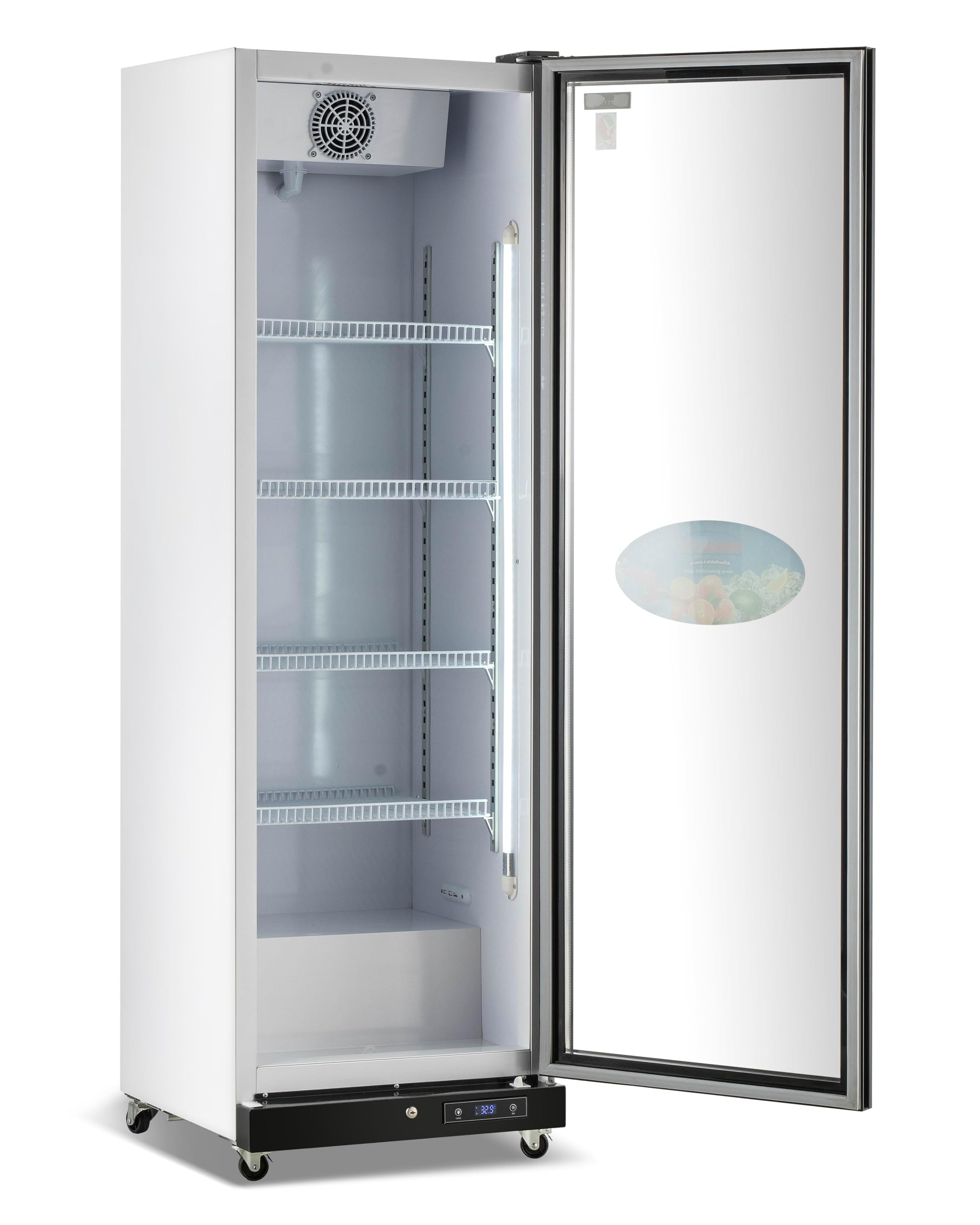 Generaltec Single Door Showcase Chiller, White, Adjustable Shelves, LED Light, Fan Cooling, 5-Year Compressor & 1-Year Full Warranty – Model GCH520DLX