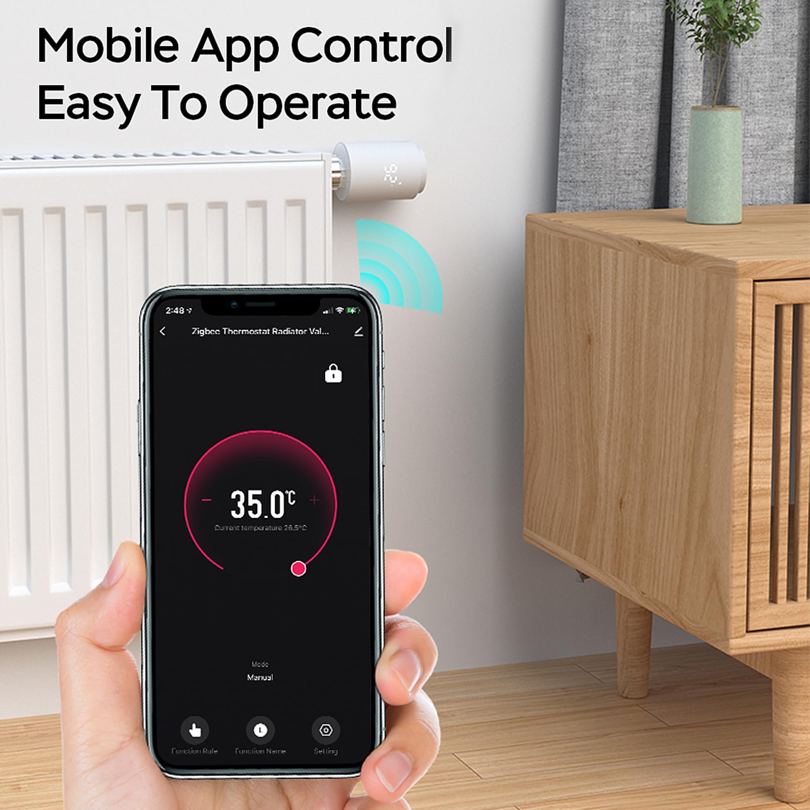 Termostato Intelligente, Attuatore radiatore, Valvola del Radiatore Programmabile, Controllo della Temperatura per la Casa, Display digitale LCD, Controllato da App Mobile, Nero (nero)