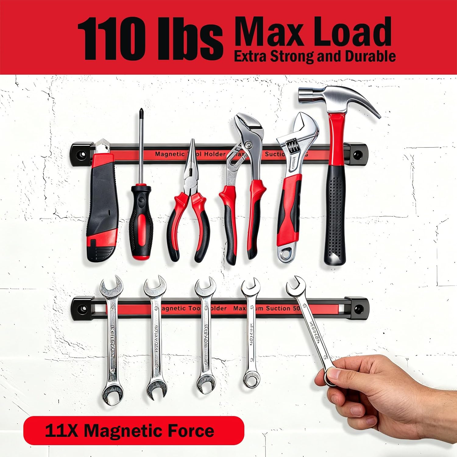 Double Sided Magnetic Tool Holder, 12 Inch Magnetic Tool Bar 2 Pack