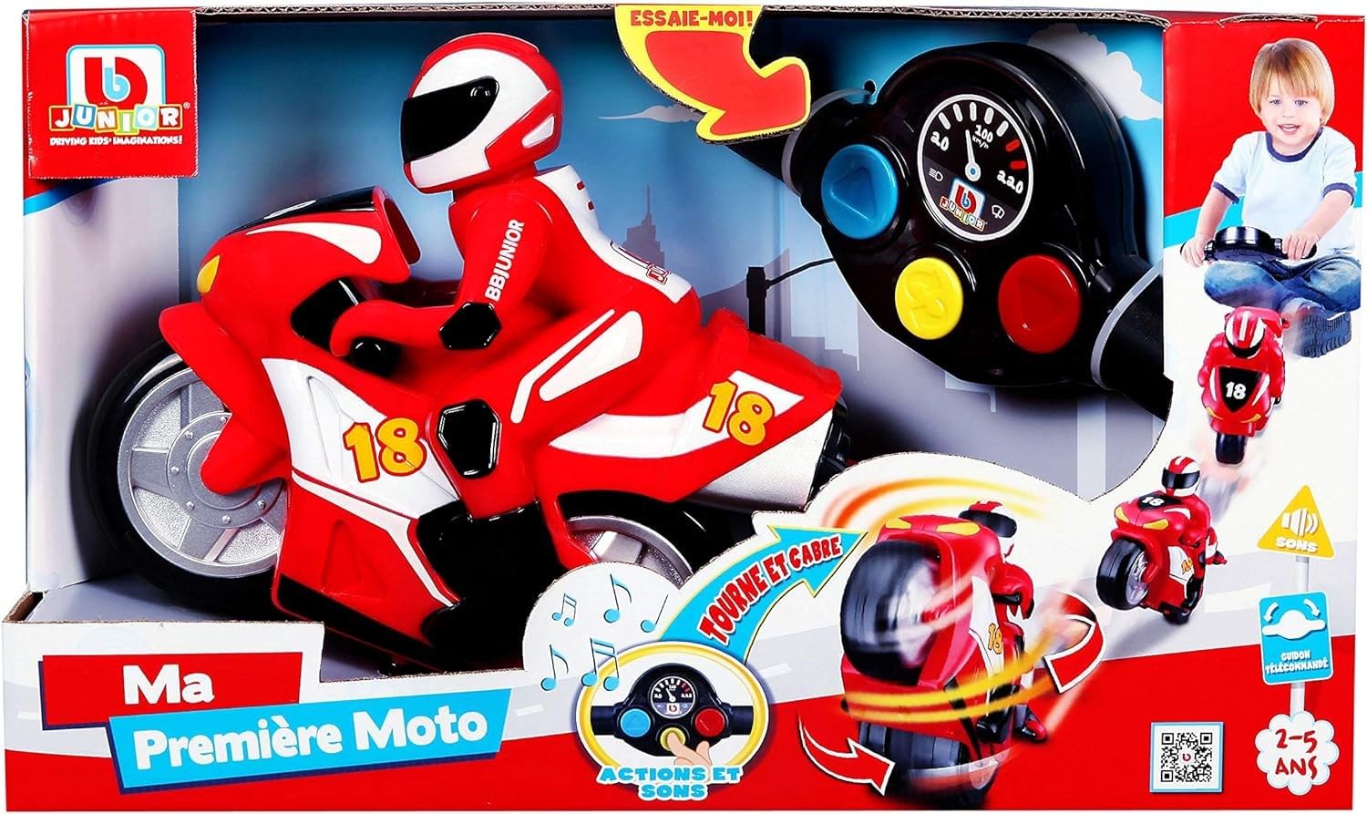 BB Junior First RC 95001R 95001R Red RC Motorcycle with Handlebar for Riders - Realistic Sounds - Develops Creativity and Imagination from 2 Years - 95001R