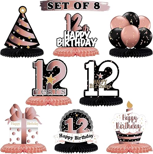 Miniatura 83 de LINGTEER Decoración feliz 50 cumpleaños negro y dorado de papel para mesa - Juego de centros de mesa con estrella de pastel y globo, 8 piezas