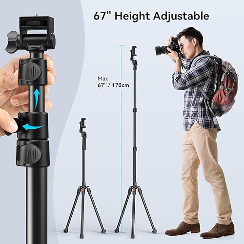 Miniatura 3 de SmallRig Trípode de teléfono con control remoto, trípode de 67 pulgadas para cámara plegable inversa, soporte de trípode universal para soporte de