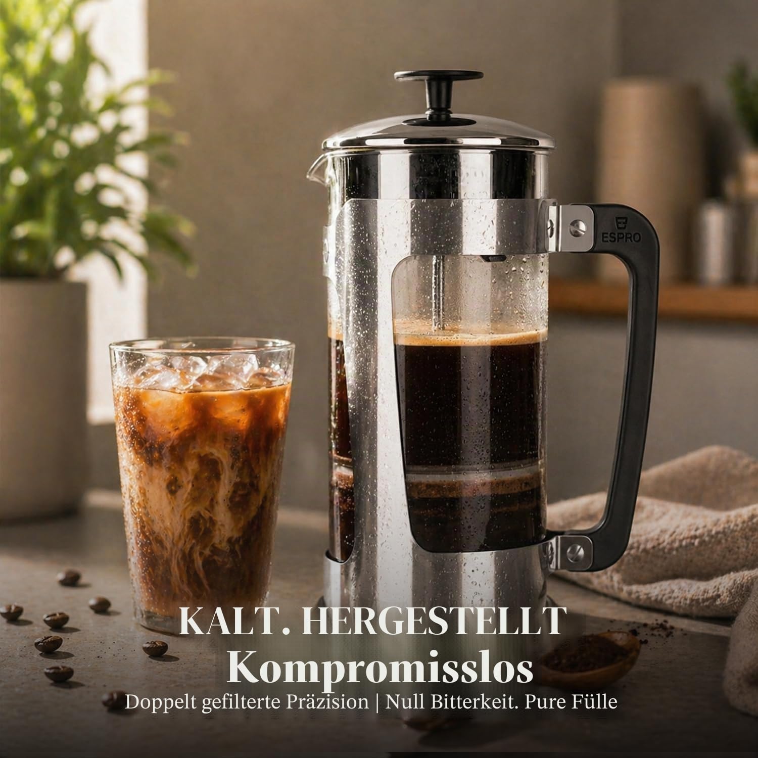 ESPRO Plus P5 French Press Kaffeebereiter – Patentierter Doppel-Mikrofilter für partikelfreien Kaffee, hitzebeständige, dickwandige Kaffeepresse aus Borosilikatglas – (930 ml)