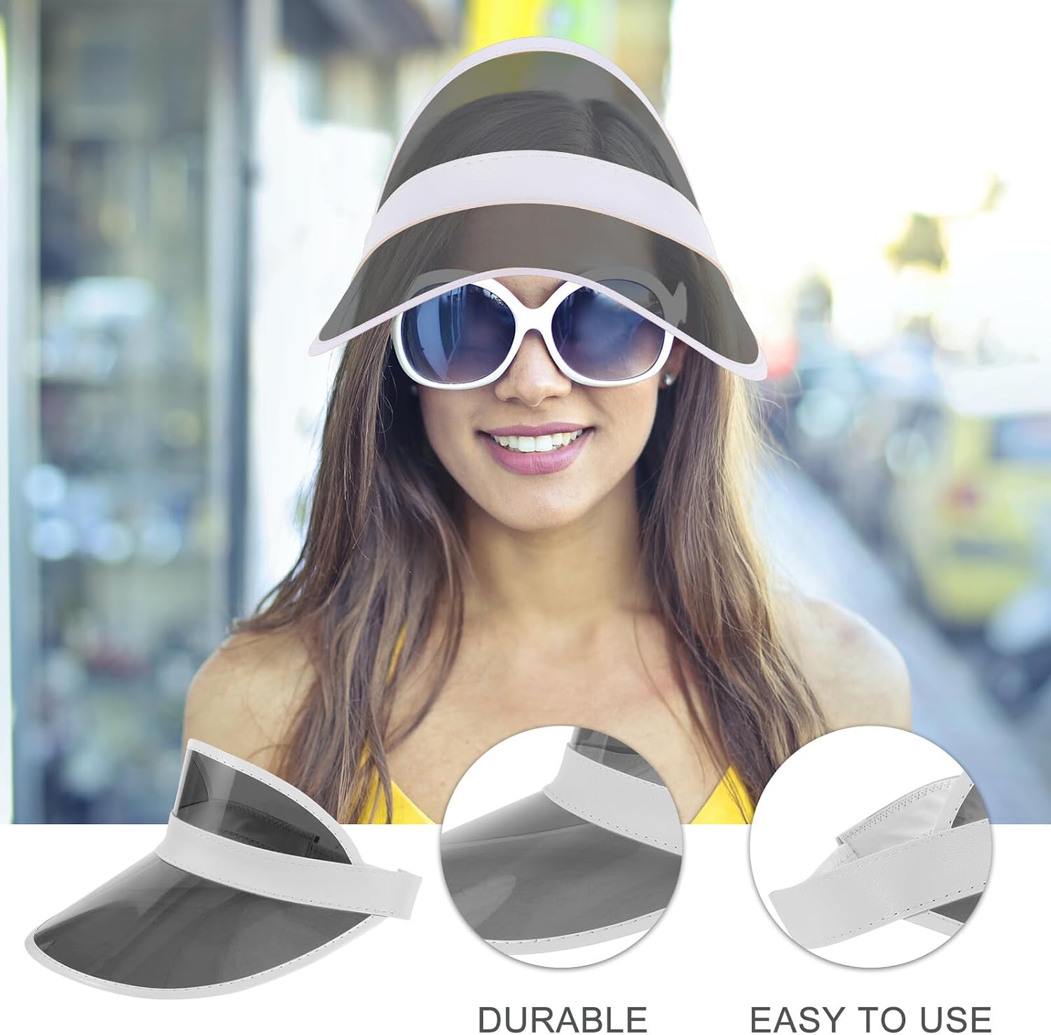 Adjustable Black Plastic Sun Visor Hat Multifunctional Portable Beach Sunshade Cap for Women Outdoor Sports Summer Use