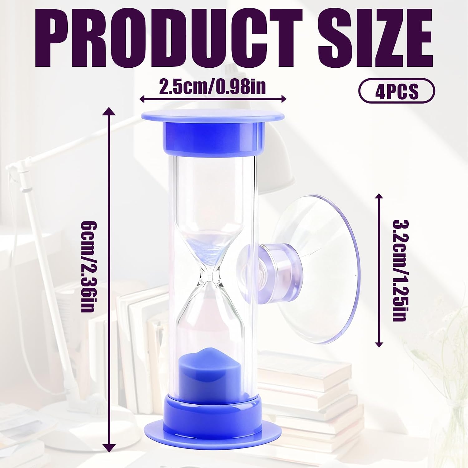 4-Pack Hourglass Sand Timer with Suction Cup, 2 Minute Sand Timers