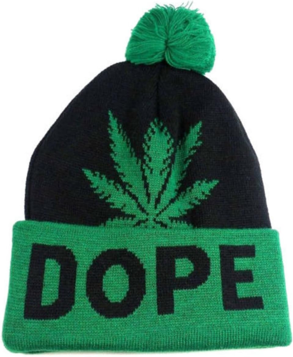 Black & Green Dope Weed Leaf Pom Beanie