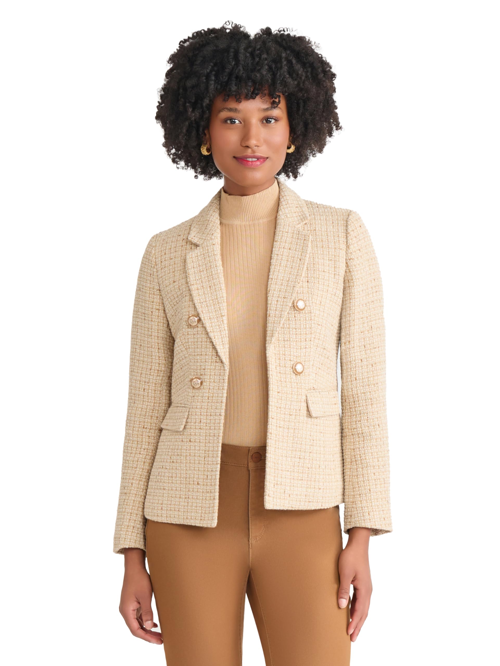 Jones New York Womens Tweed Faux Double Breasted Blazer