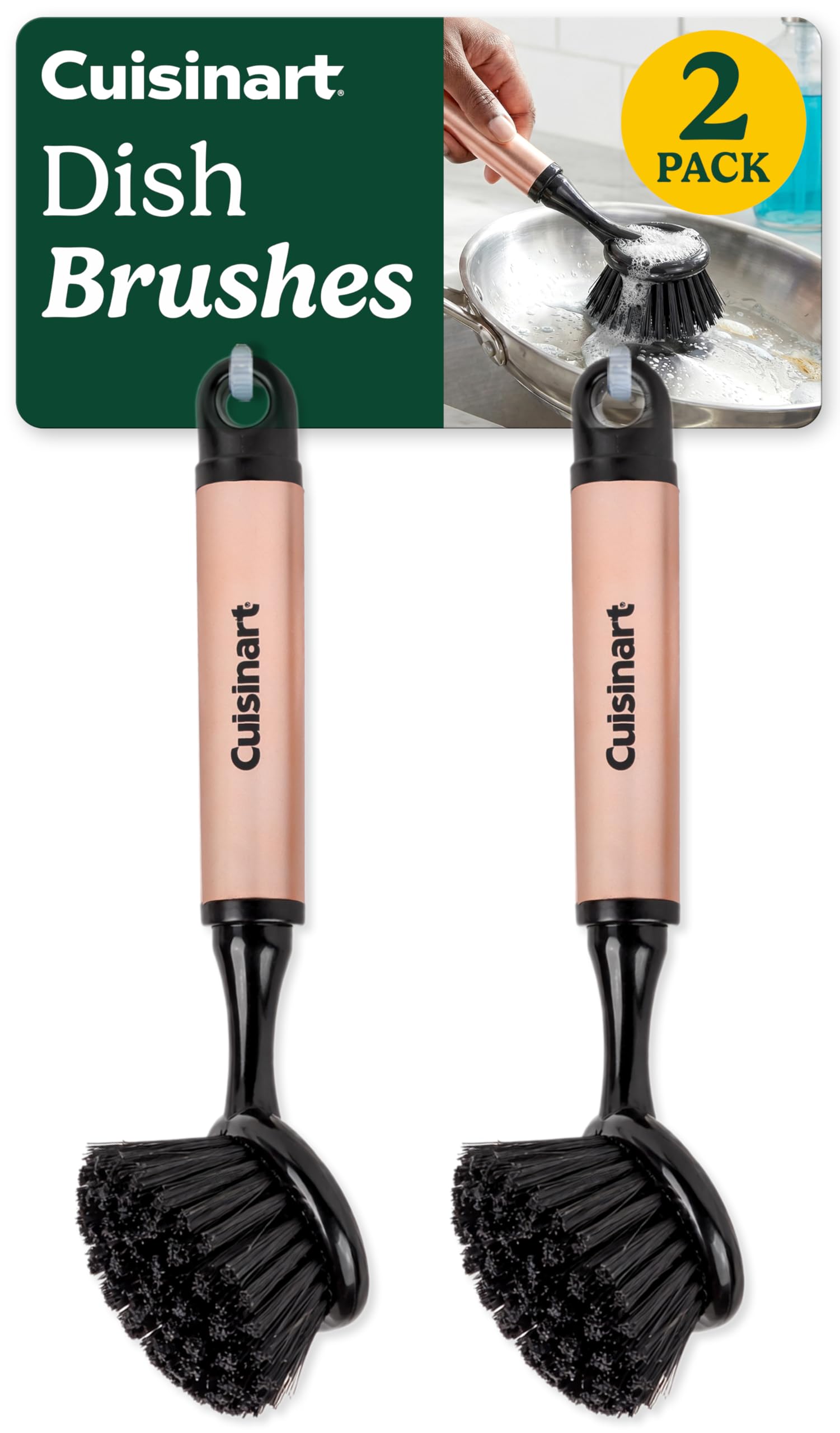 Cuisinart Dish Brush with Handle, 2 Pack, Firm Bristles