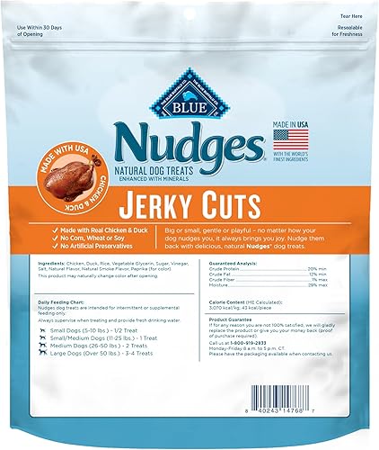Miniatura 2 de Blue Buffalo Nudges Jerky Cuts - Golosinas para perros, fabricadas en los Estados Unidos con ingredientes naturales, pollo y pato, bolsa de 16 onzas