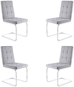 Vanity, Pack 4 Sillas de Comedor, Salon o Oficina, Acabado en Tejido Gris, Medidas: 45 cm (Ancho) x 58 cm (Fondo) x 93 cm (Alto)