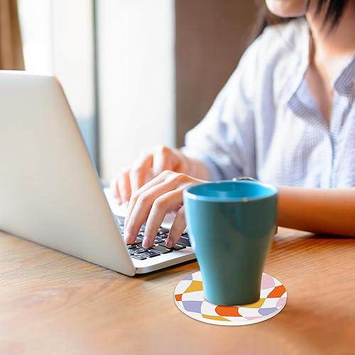 Miniatura 6 de Juego de 6 posavasos para bebidas, retro, ondulados, absorbentes, redondos, de cerámica, con base de corcho y soporte de metal, decoración de bar