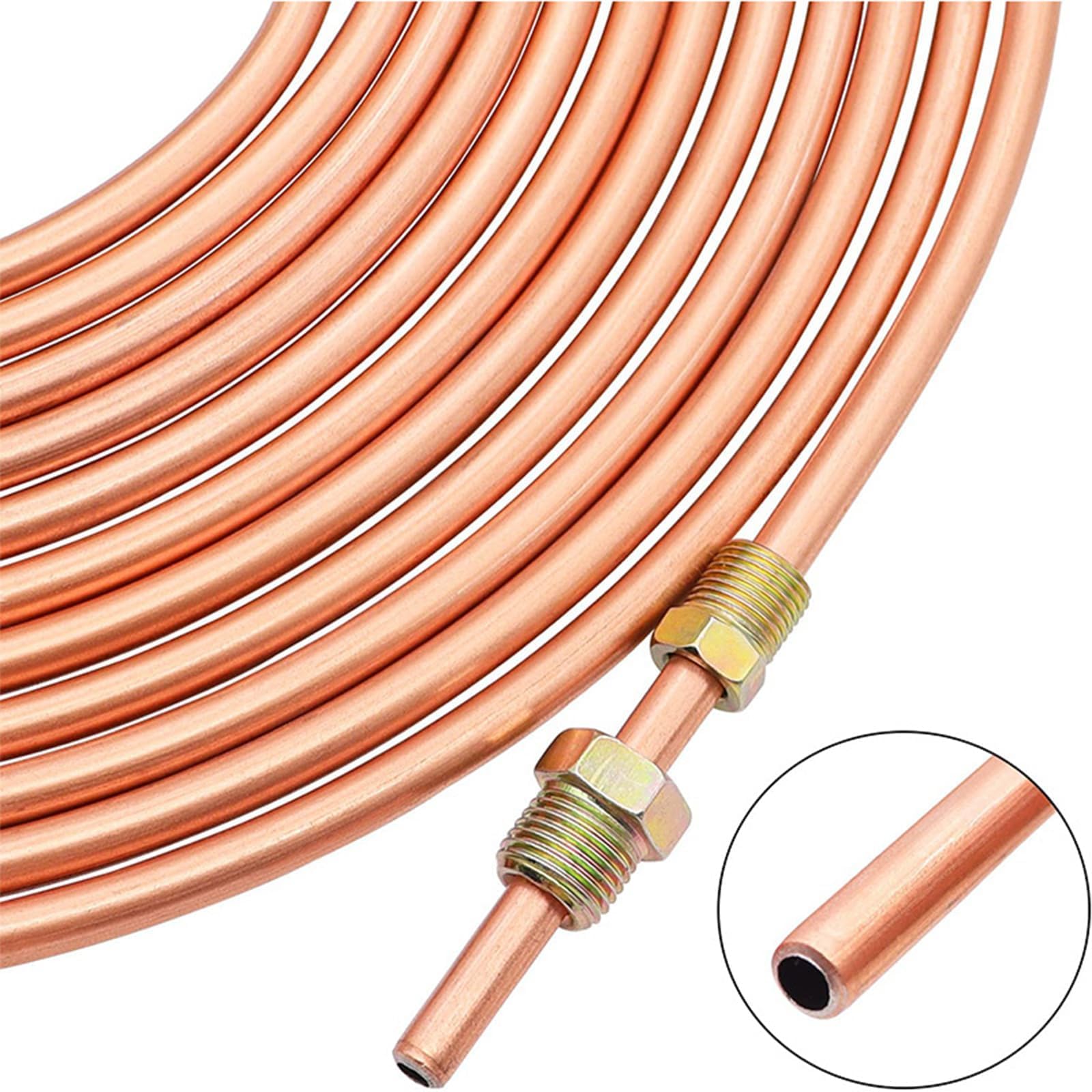 7,62 m tubo freno 3/16" set, Ø 4,75 mm rame-nichel rame, ricambio per tubo del freno, raccordi e connettori flaring DIN rame acciaio ramato assortimento per bordatura