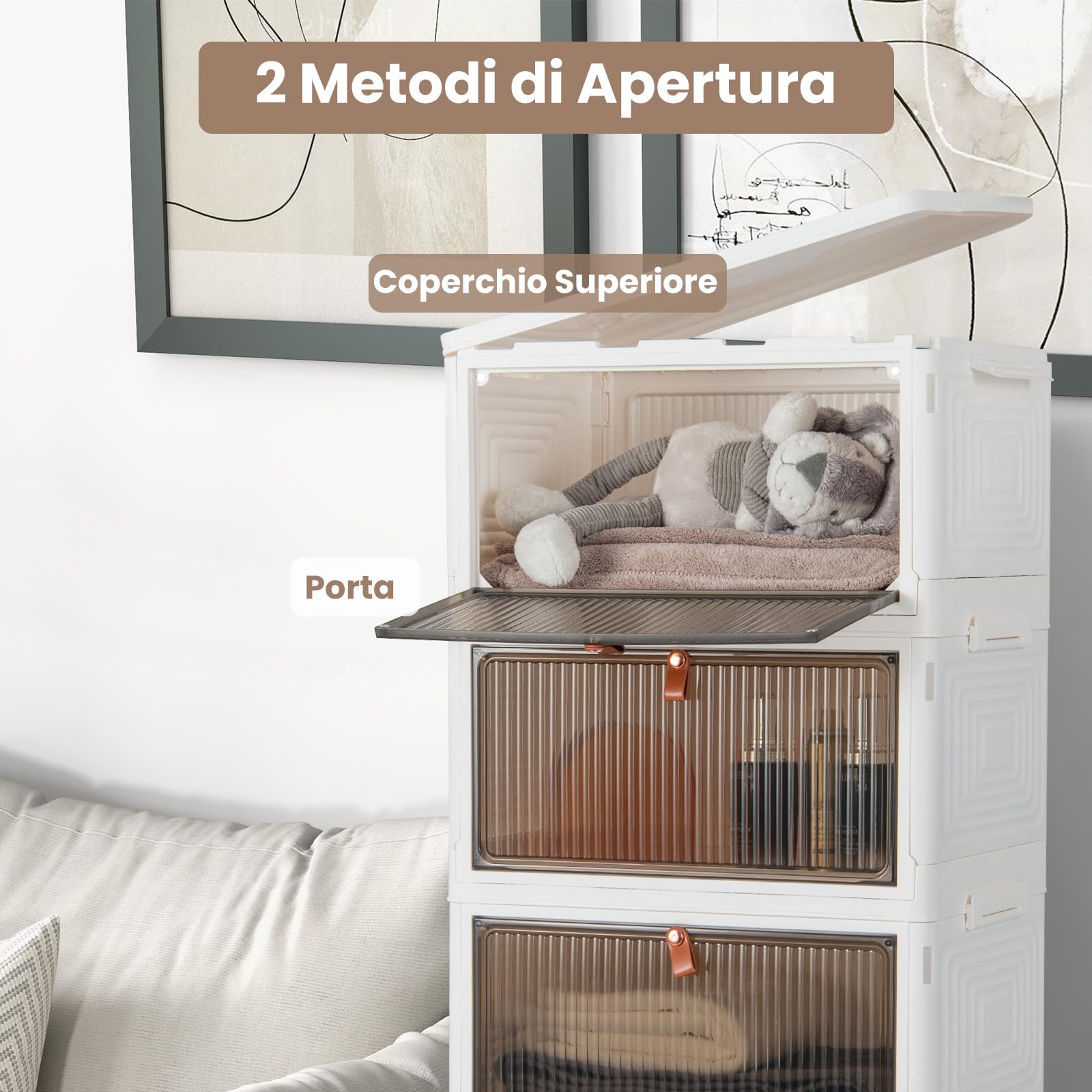 COSTWAY Scarpiera Pieghevole a 3/4/6 Piani, Mobile Multiuso Impilabile con Porte Trasparenti Magnetiche e Ruote Piroettanti Bloccabili, Contenitore con Coperchio per Cibi Giocattoli Abiti (6 Piani)