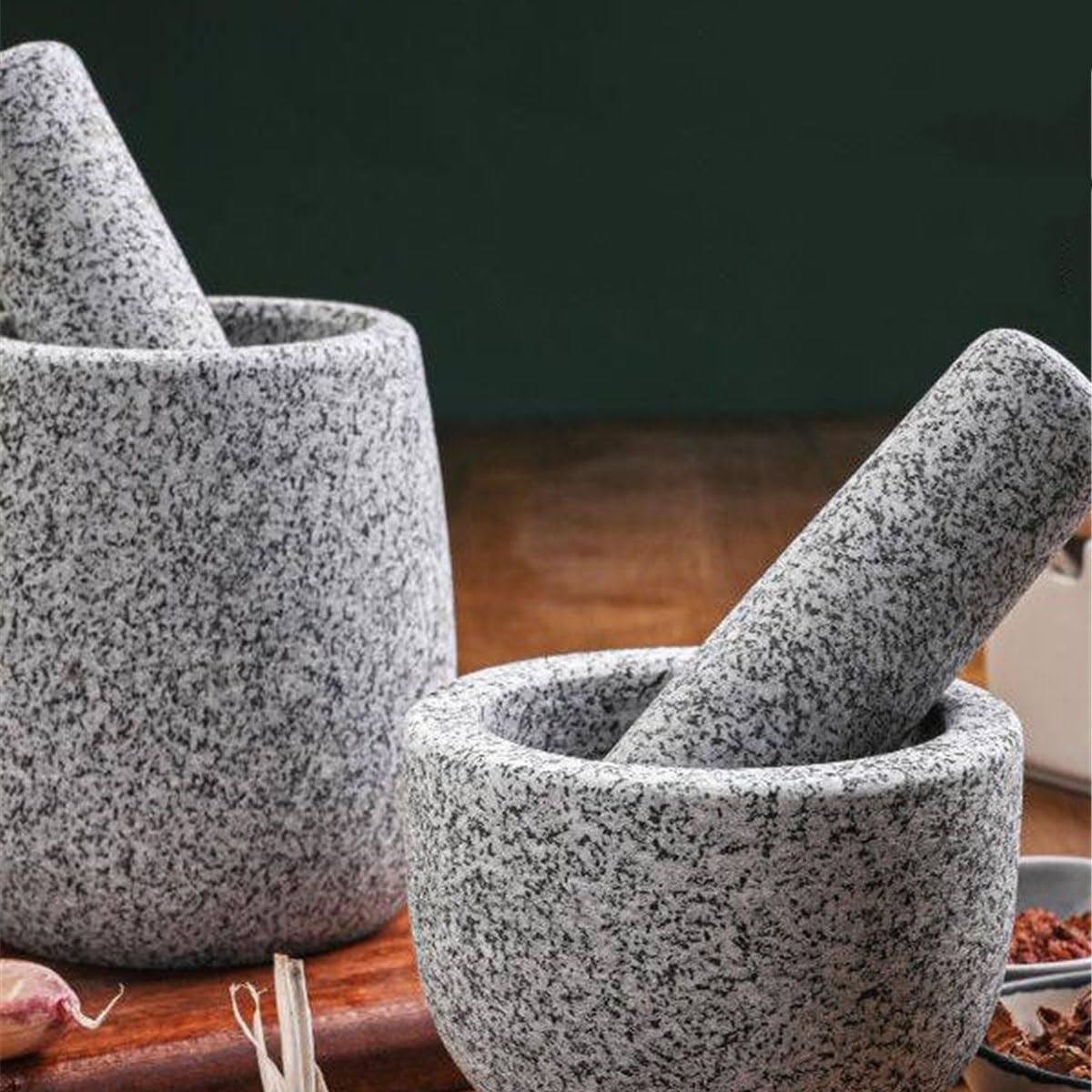 Mörser mit Stößel Robustes Mörser- und Stößel-Set, handgeschnitzt aus Granit-Gewürzmühle Gewürz Mörser | Klein
