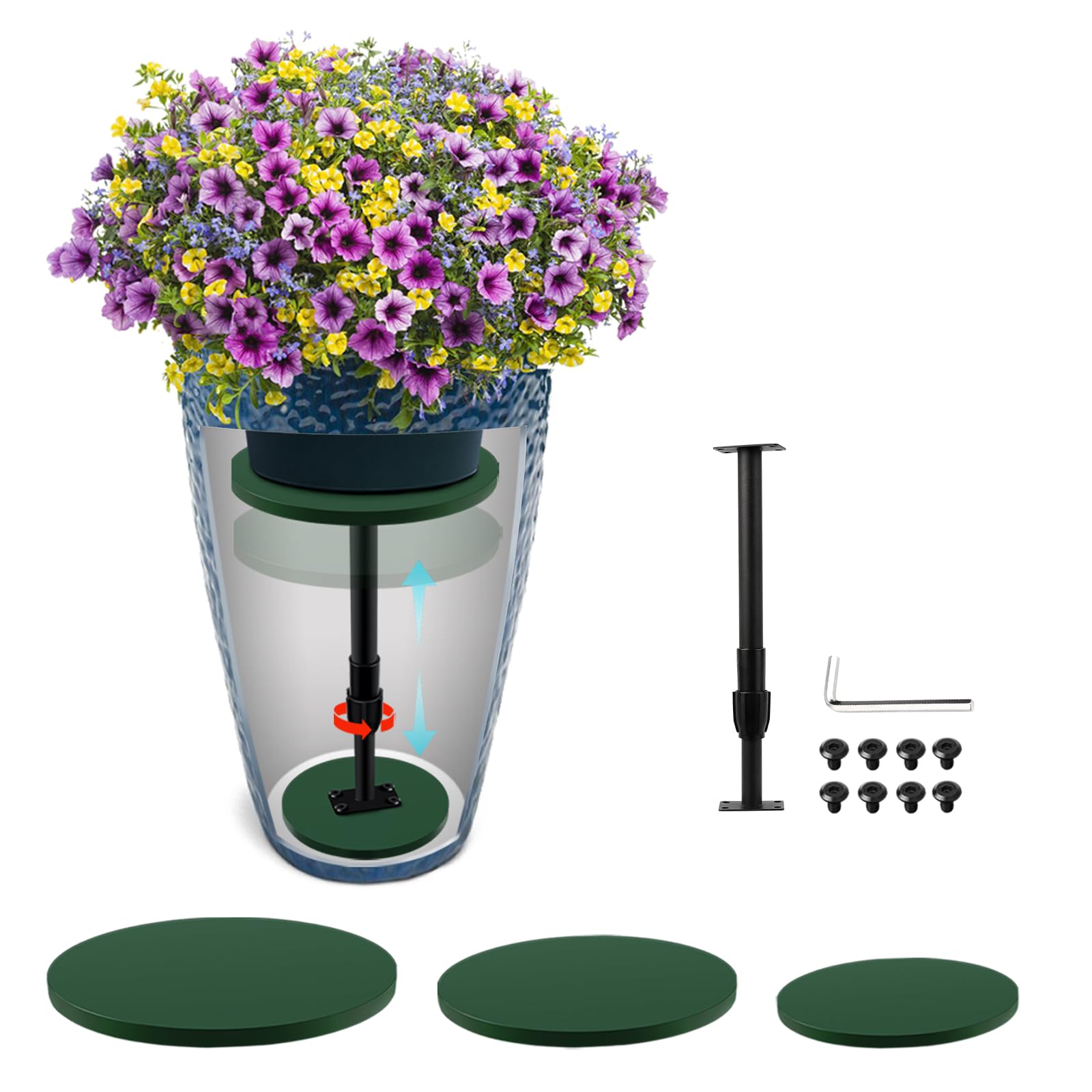 Adjustable Height Plant Risers for Inside Pots, 12-21" Planter Inserts for Large Pots, Planter Lift Insert for Tall Square Round Taper Planters (6" 8" 10" Base or Top)