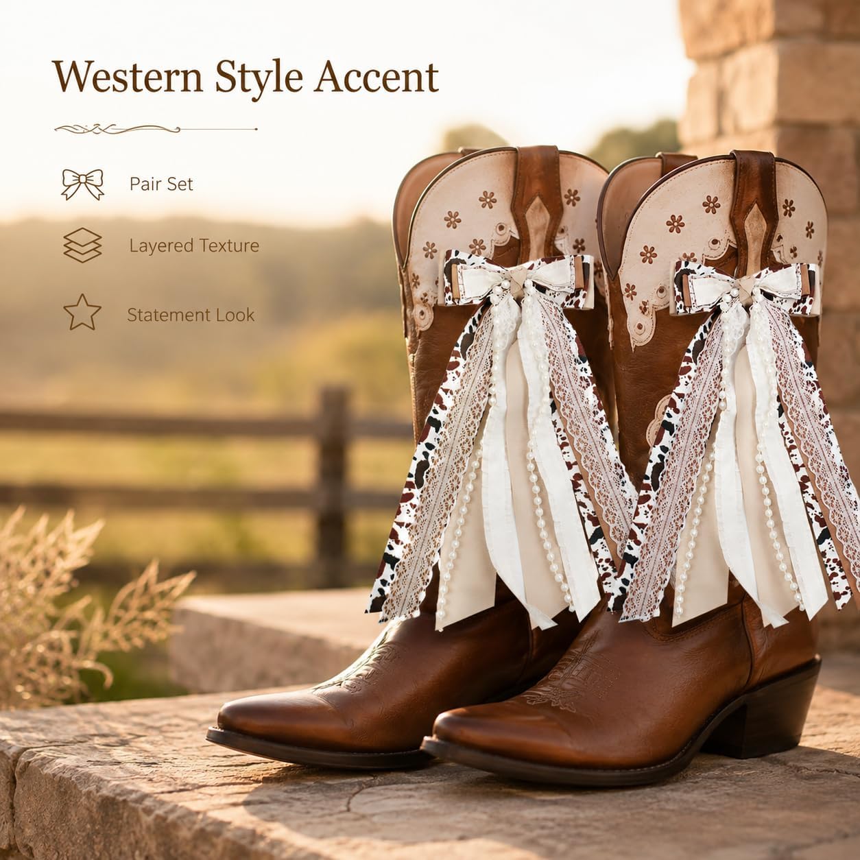 2 Pcs Cow Print Boot Bows Western Faux Pearl Lace Shoe Clips image 5