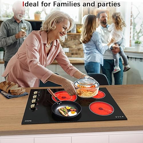 Miniatura 6 de Karinear Estufa eléctrica de 30 pulgadas, estufa eléctrica de 4 quemadores, estufa radiante integrada con quemador expandible, control de perilla,