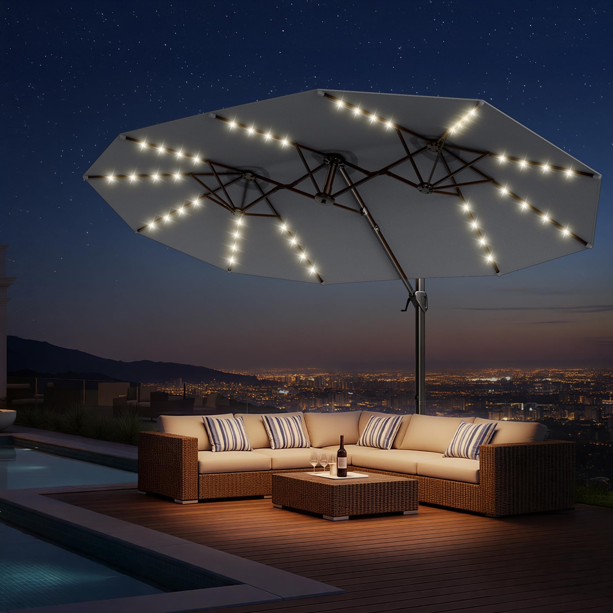 Amazon.com : HOMSHADE 15FT Cantilever Double-Sided Umbrella with Solar Lights and Base