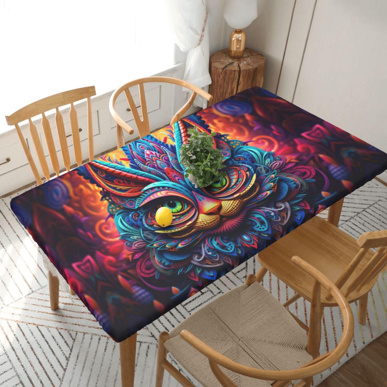 Nappe chat mystérieuse colorée idéale pour embellir vos repas de jardin en famille