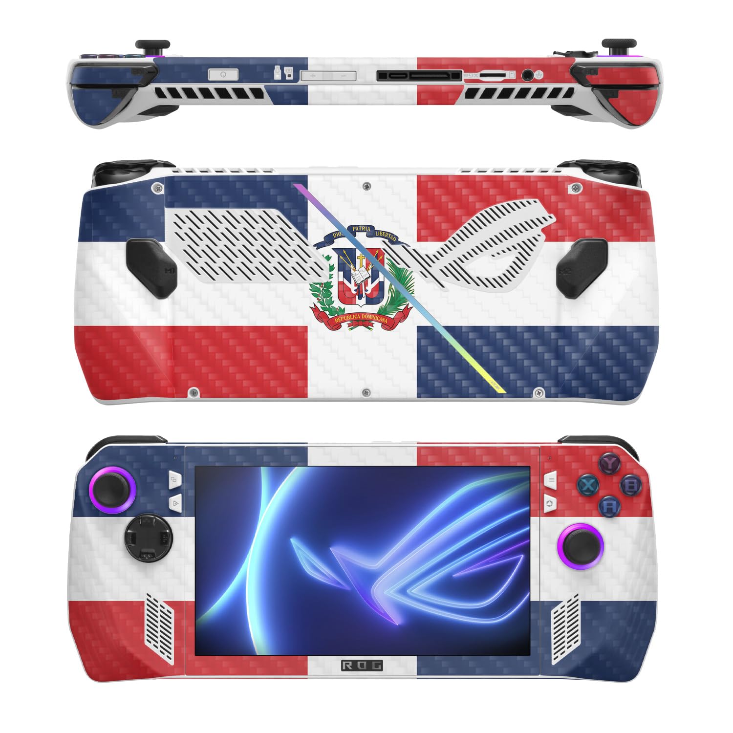 MightySkins Carbon Fiber Skin Compatible with Asus ROG Ally - Dominican Flag | Protective, Durable Textured Carbon Fiber Finish | Easy to Apply