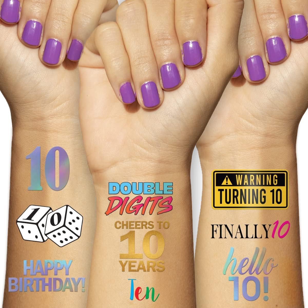 Amazon.com : 10th Birthday Temporary Tattoos (4 Pages) - 10th Birthday ...