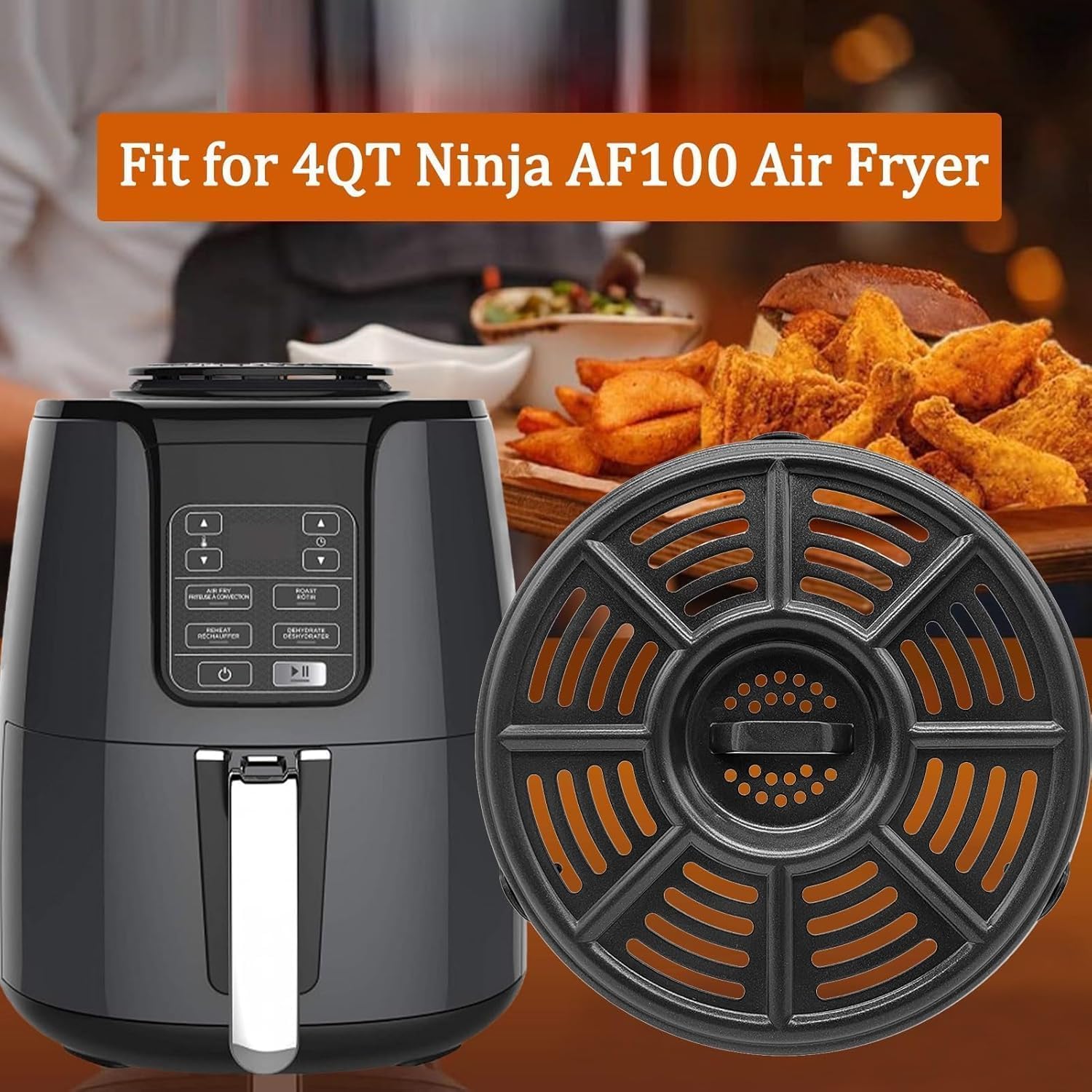 4QT Air Fryer Replacement Grill Pan for Ninja AF100 4 Quart Air Fryers, Upgraded Grill Plate Rack Crisping Tray Plate Grate Grid Shelf for Ninja Air Fryer, Dishwasher Safe, Nonstick