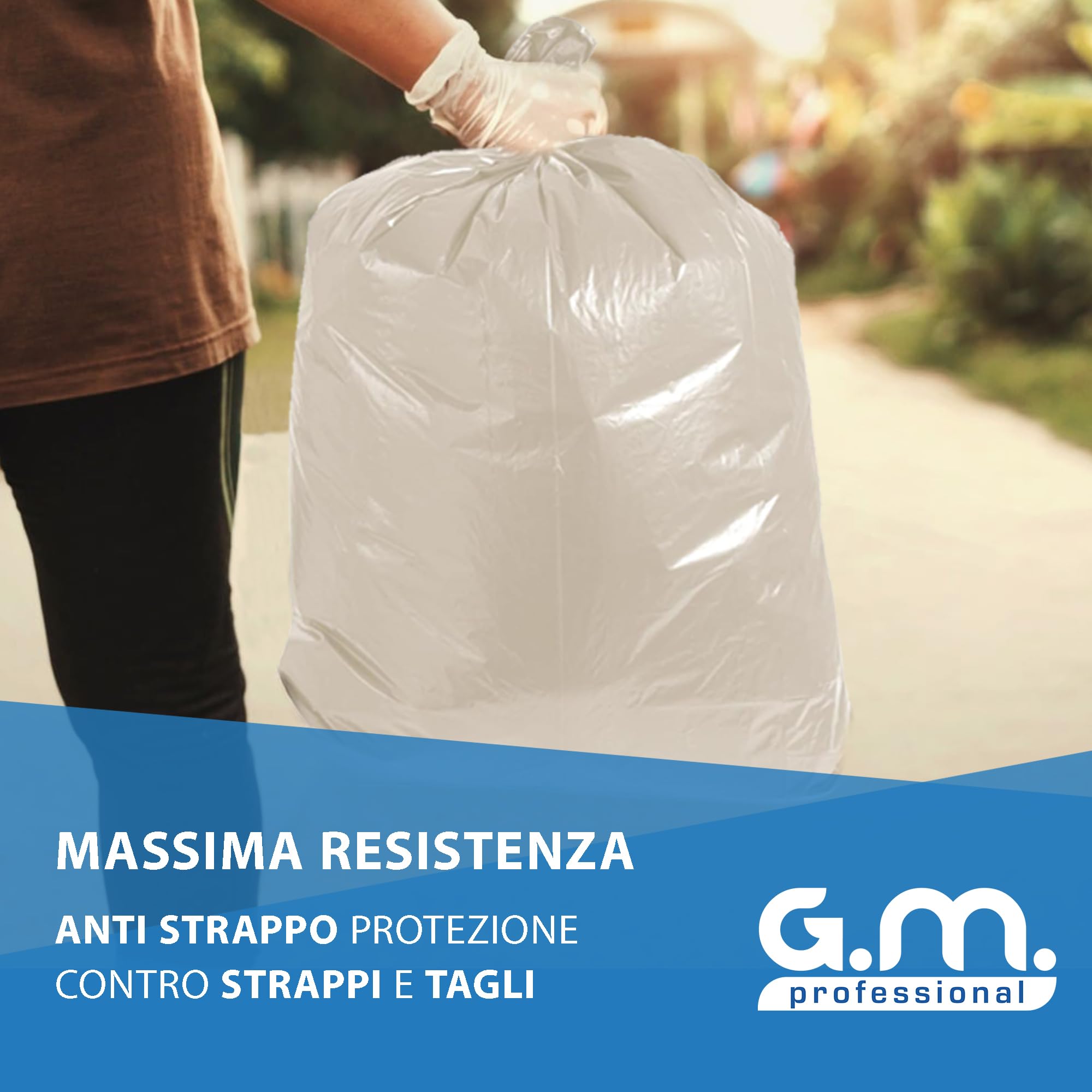 GM 80 Sacchi Ambra Trasparenti Grandi Resistenti misura 90x120 cm in Plastica HDPE, 130 litri, Sacchetti indifferenziata, Buste spazzatura, Bustoni immondizia condominiali, 8 Rotoli da 10 Buste