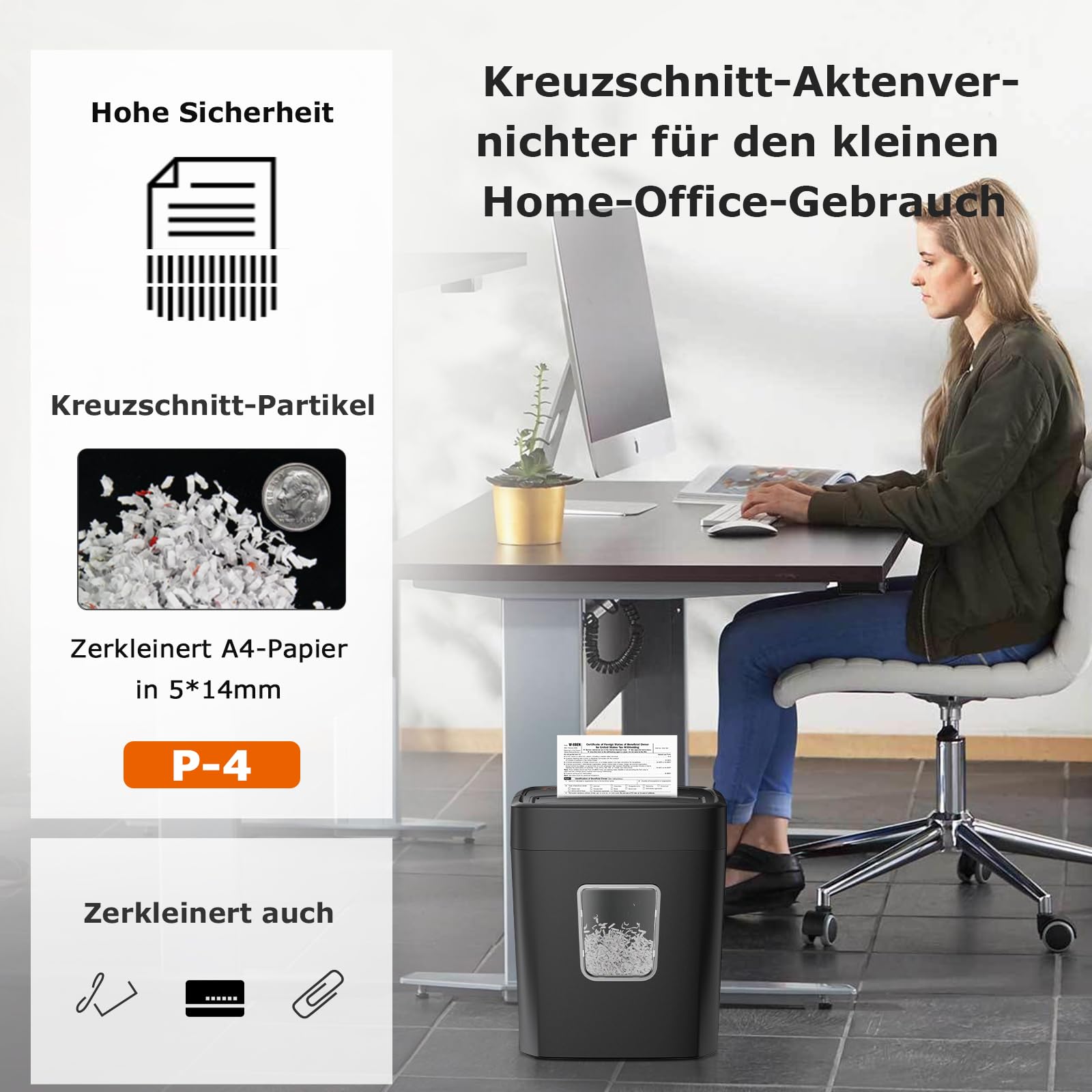 Bonsaii Aktenvernichter 8 Blatt + 24 Ölpapierblätter Set, Papierschredder mit Sicherheitsstufe P-4, Kreuzschnitt 5x14mm, 16L Auffangbehälter, Überhitzungsschutz, inkl. Wartungsölpapier für Home-Office