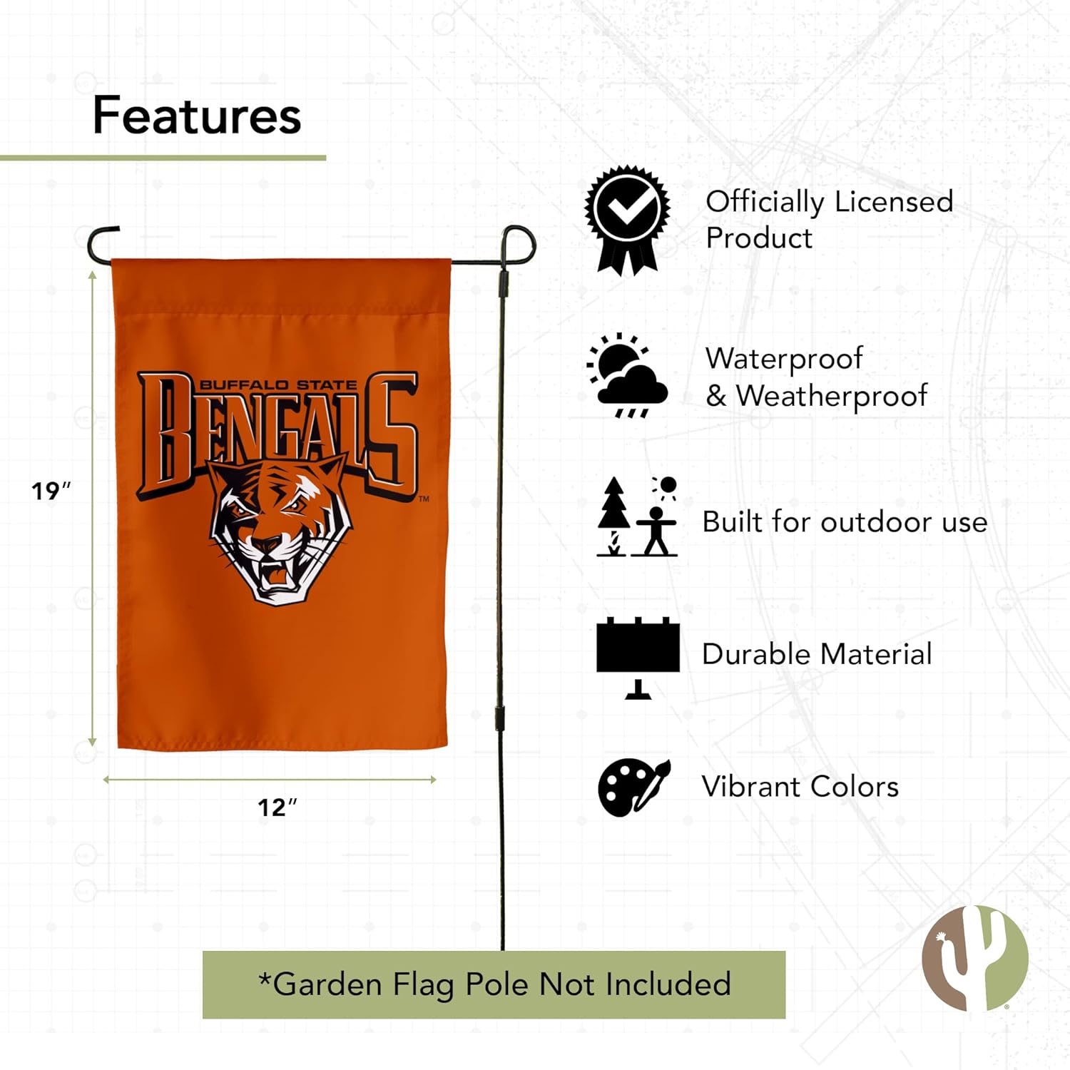 Desert Cactus Buffalo State College BSC Garden Flag – 19 x 12 inch Buffalo State Bengals Banner, For Outdoor Display and Events (Design 1) - Image 4
