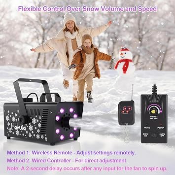 Hakuta 1000W Snow Machine Adjustable Snowflake with 8 LED RGB Lights, High Output Snow Maker for Christmas, Halloween, Valentine's Day, Wedding, Parties and DJ Stage Indoor Outdoor