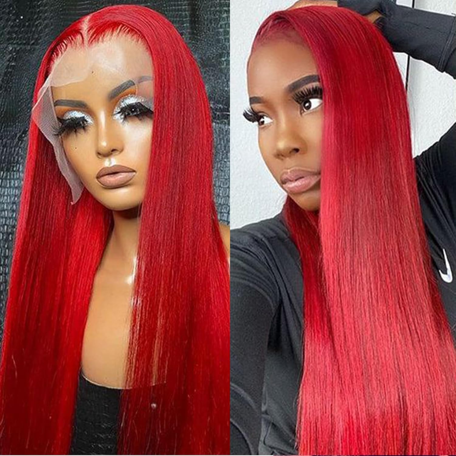 Savasana Red Wig Human Hair 13x4 Red Lace Front Wigs Glueless Straight Lace Frontal Wig Pre Plucked with Baby Hair for Black Women 36 Inch
