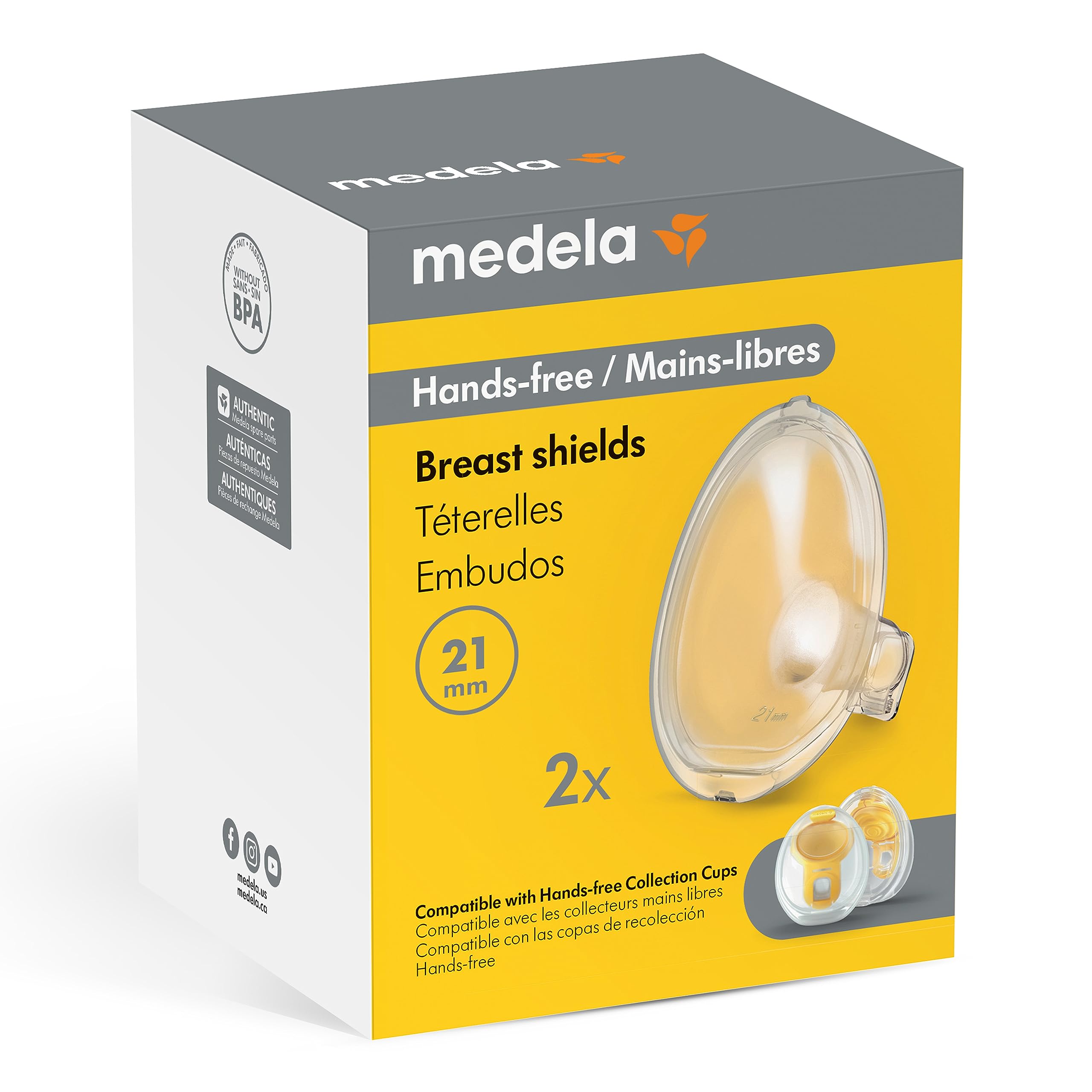 Medela Protectores de pecho manos libres de 21 mm, para uso con vasos de colección manos libres, 2 unidades