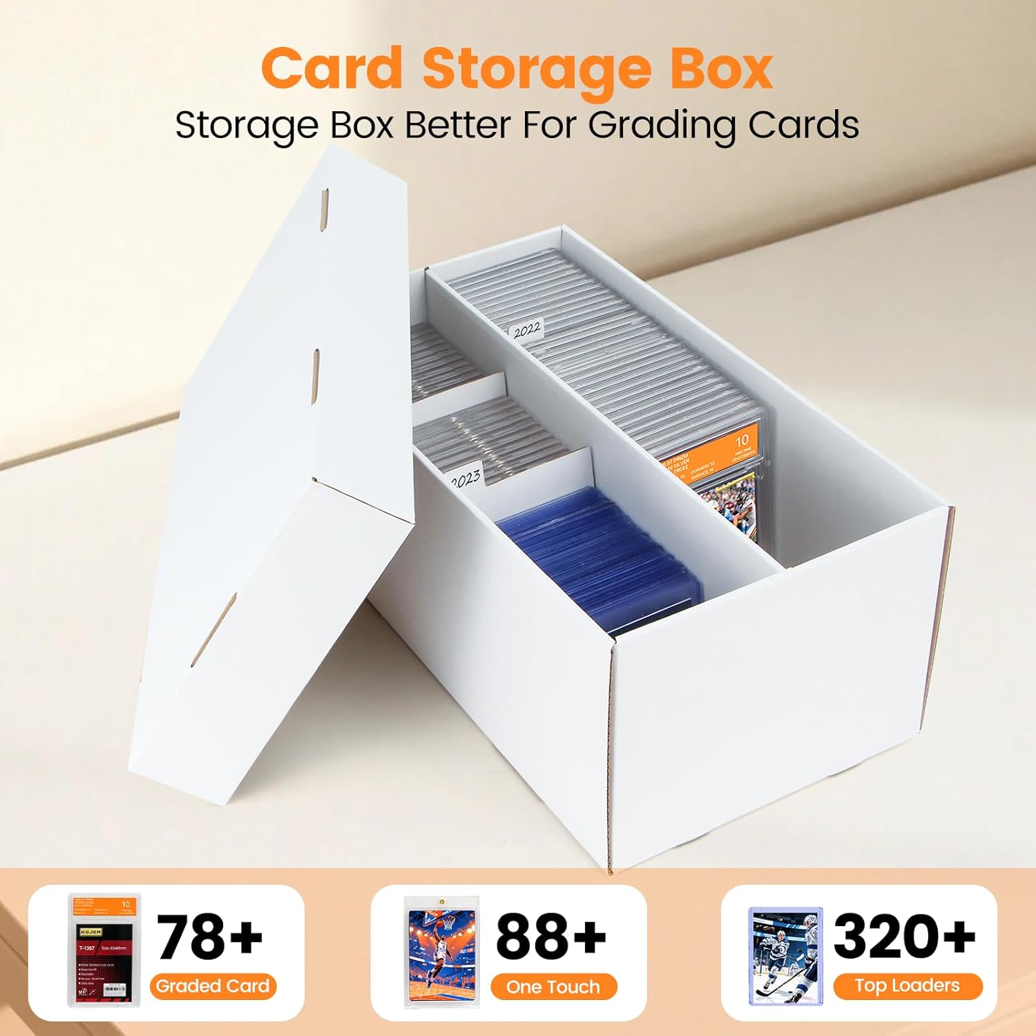 2 Pack Graded Trading Card Storage Box - 2 Rows Graded Card Case, Divided Cardboard Boxes for Sports Card Storage, Compatible with PSA/GMA/CSG/SGC/HGA