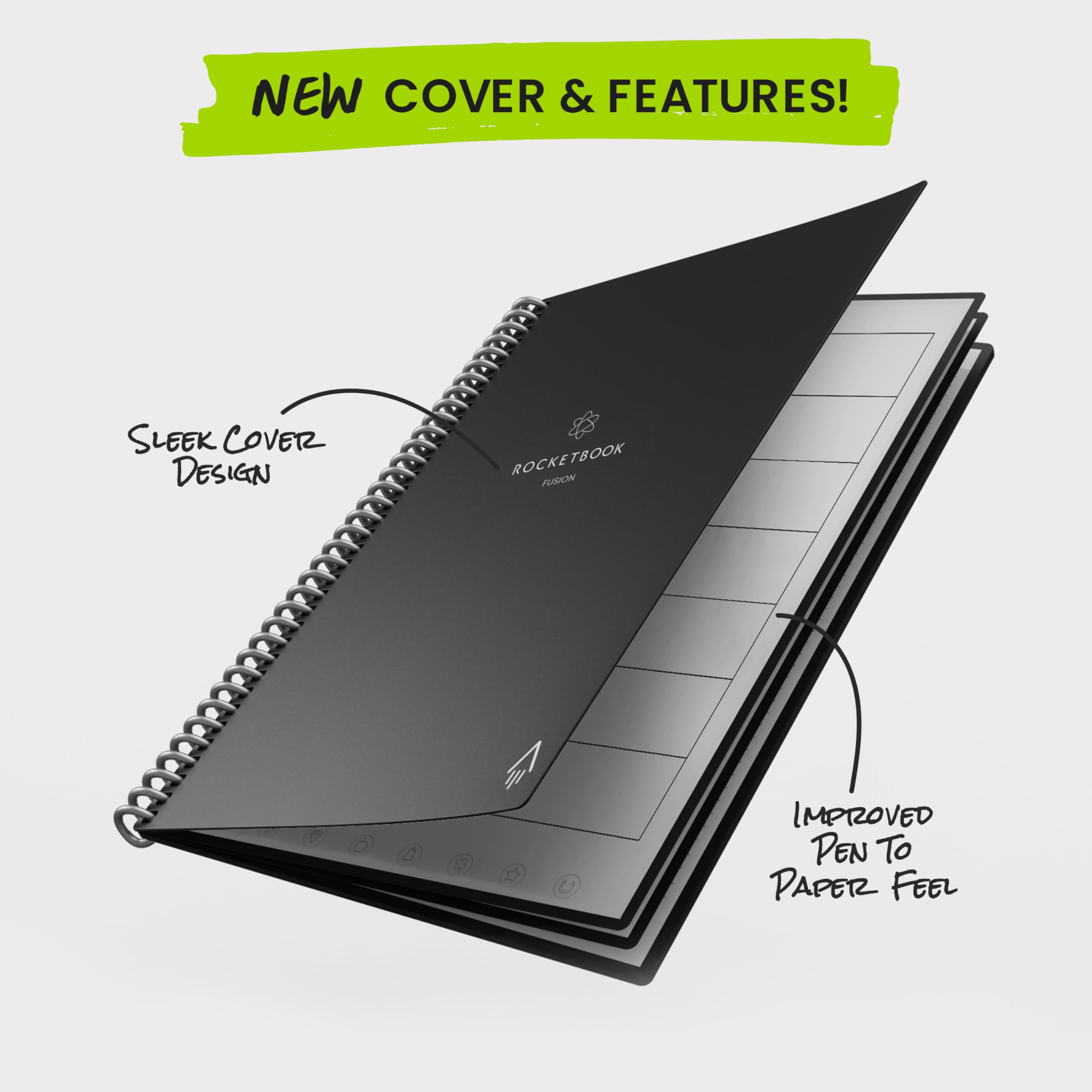 Rocketbook Fusion Reusable Undated Productivity Planner, Executive Size 15 cm x 22.4 cm, Grey, Goals - Image 4