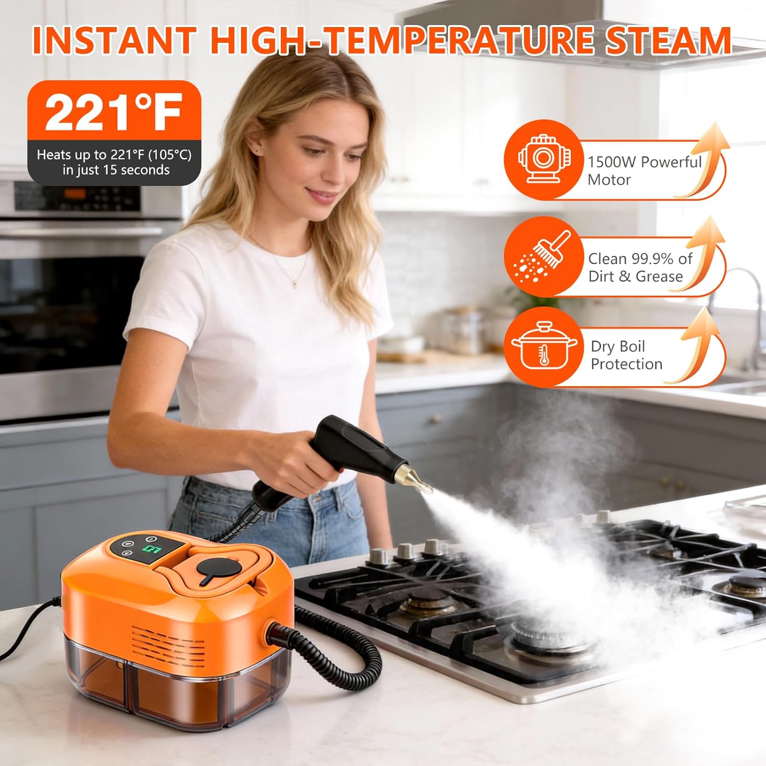 Steam Cleaner for Home & Car - 1800ML Water Tank 15s Heat-Up Portable Steamer for Cleaning, 6 Level Handheld Steam Cleaner for Car Detailing with 17 Accessories for Furniture, Grease, Carpet, Grout