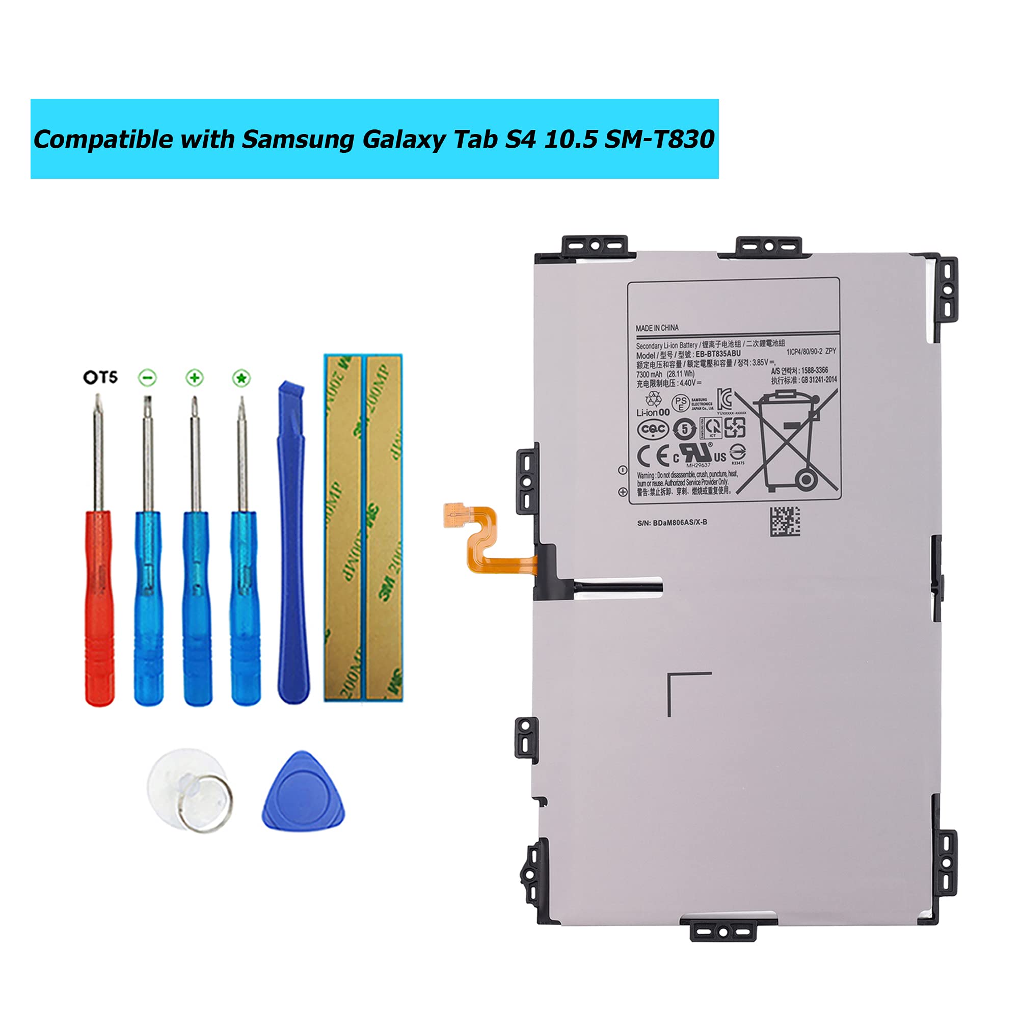 Batería EB-BT835ABU para Samsung Galaxy Tab S4 10.5 SM-T830 T835 Series con kit de herramientas