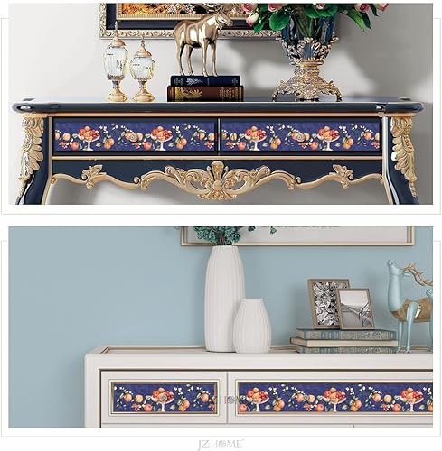 Miniatura 4 de 701 - Papel tapiz de frutas para despegar y pegar, borde de pared de hojas florales en relieve 3D, 4.2 pulgadas x 16.4 pies, color azul, moldeado