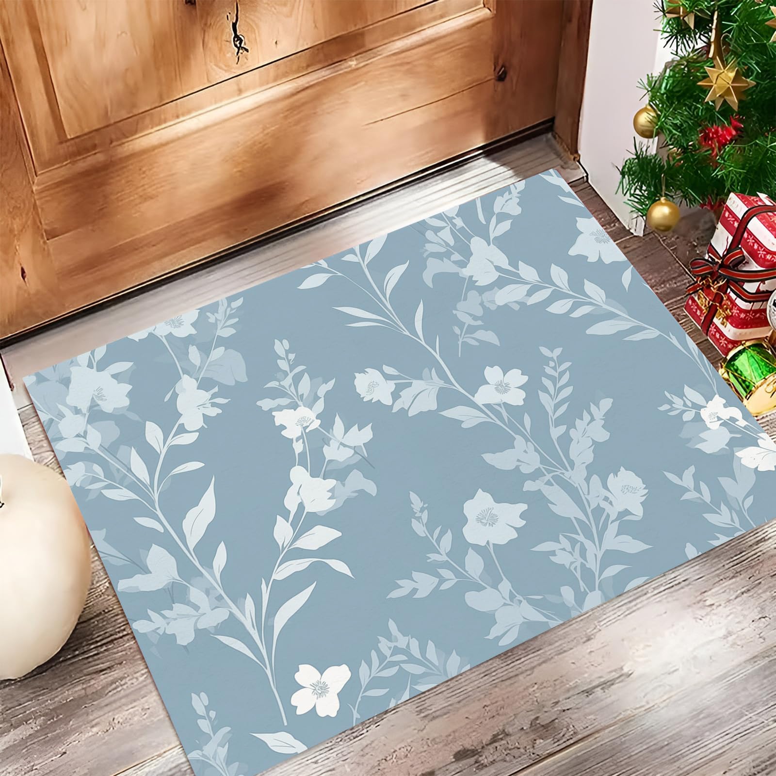 Paillasson pour Chien et Entrée Propre - Tapis de Sol Abstrait Bleu Lavable en Machine