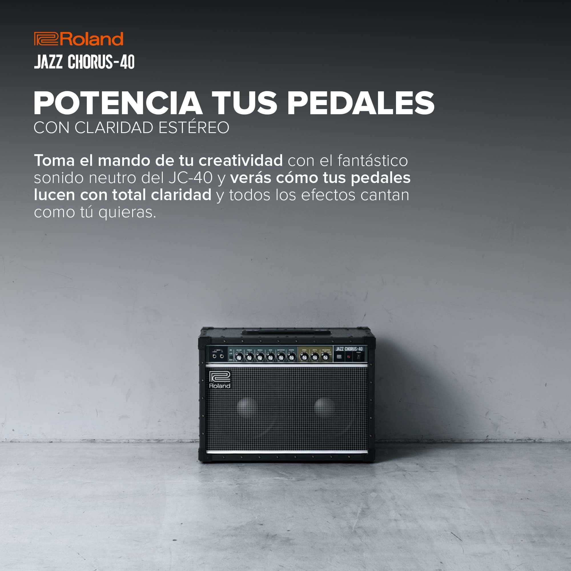 Roland JC-40 Jazz Chorus | Ampli de Guitarra Compacto | Sonido limpio JC mítico | Efecto Dimensional Space Chorus | Ampli estéreo de 40 W | Dos altavoces de 10 pulgadas