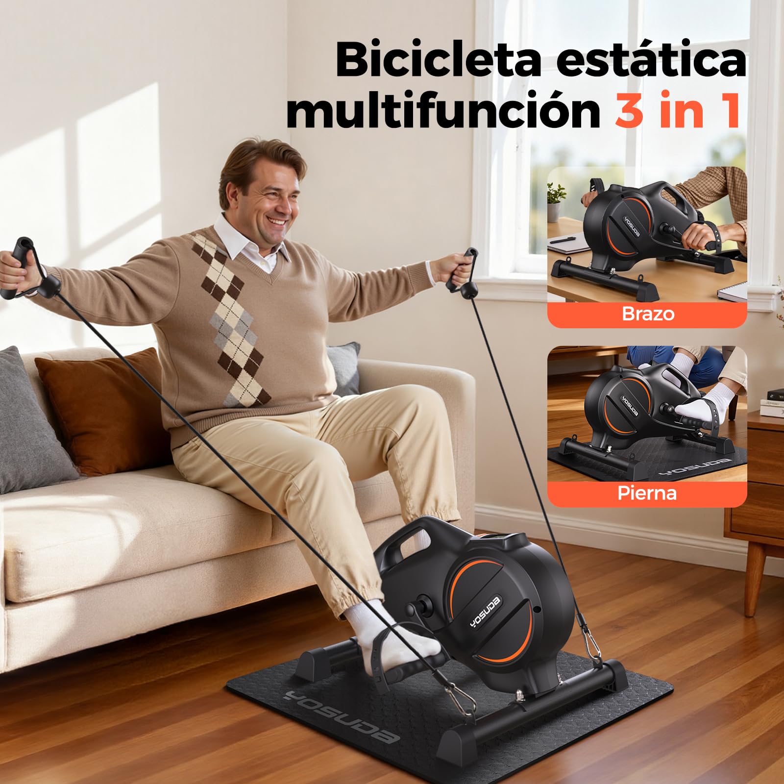 YOSUDA Mini Bicicleta Estática, Pedaleador con 2 Bandas de Resistencia, Pedaleador para Ancianos, Pedales Estáticos Personas Mayores con Tapete Antideslizante