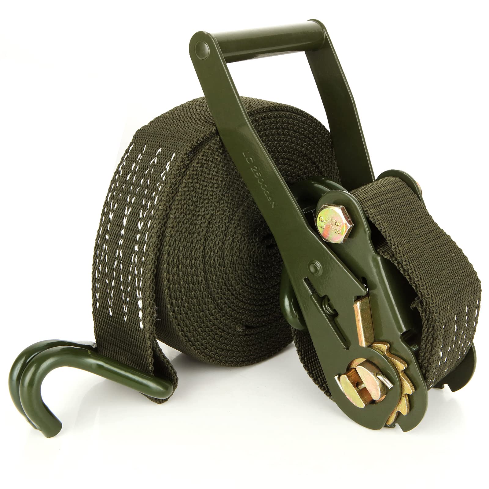 Confezione da 2 cinghie a cricchetto da 5,1 cm, resistenti, 6 m, con doppio gancio a J, resistenza alla rottura di 5.443 kg, cinghie a cricchetto per traslochi, camion, rimorchi, kayak, tetto auto