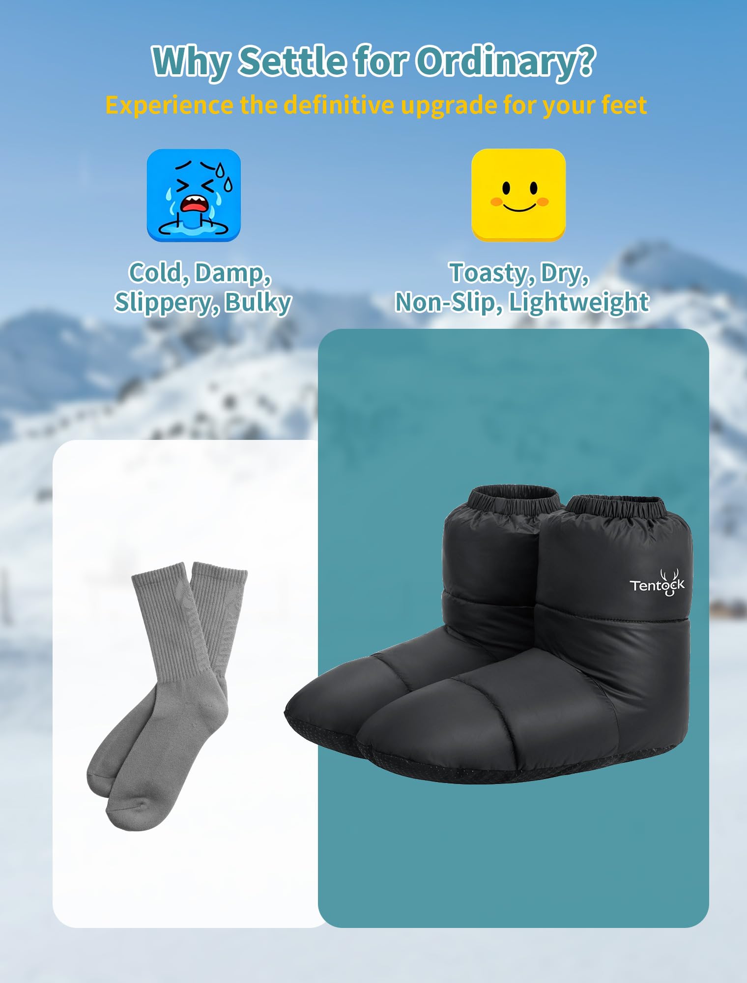 Tentock Chaussons en Duvet pour Le Camping d'hiver, Unisexe Chaussettes Thermiques d'oie Doux Imperméable Chauffe-Pieds Chaussons en Duvet pour Tente/Sac de Couchage/Maison