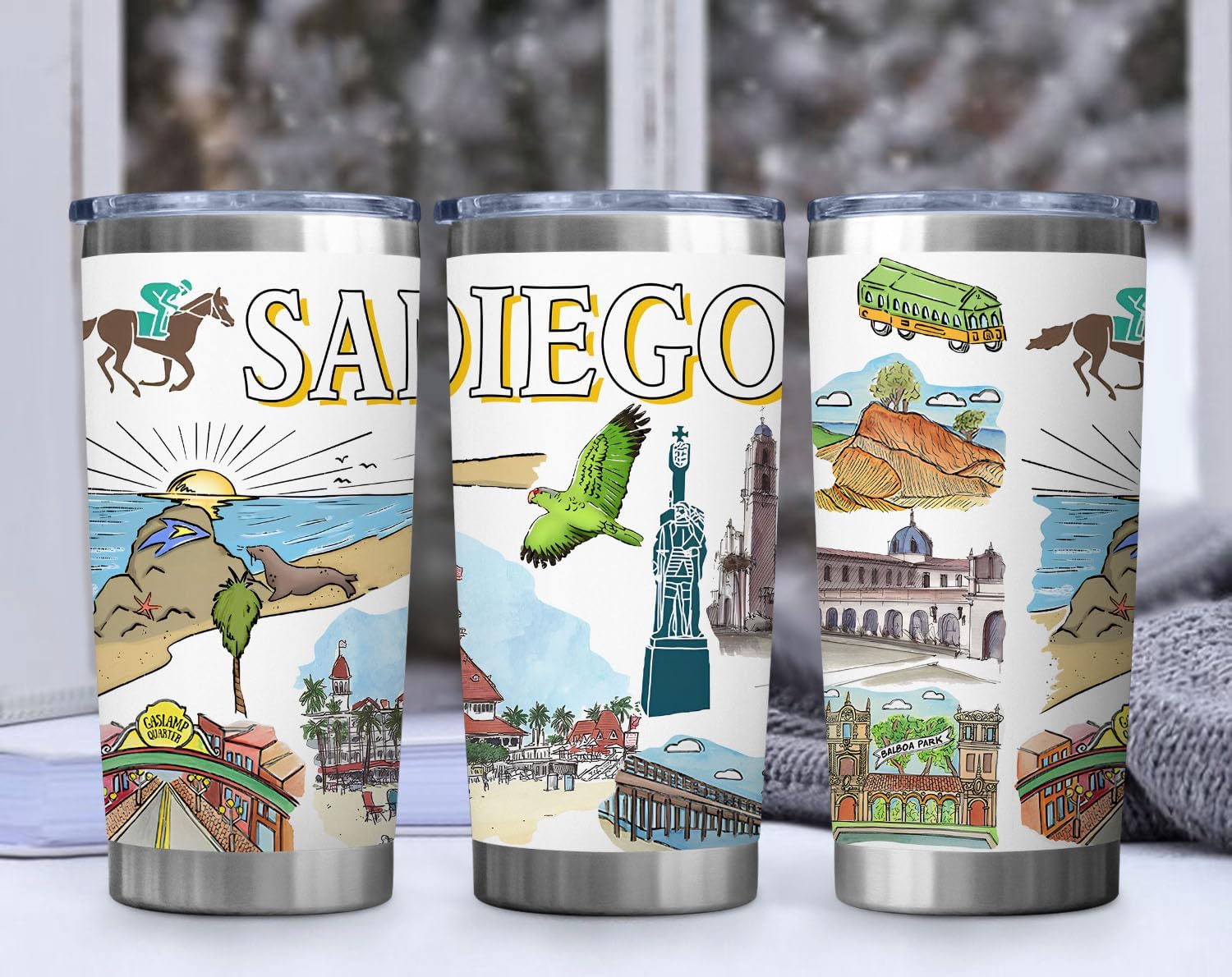 City Tumbler for City Lover,20oz Double Wall Vacuum Insulated Stainless Steel Coffee Cups (San diego) - Image 4