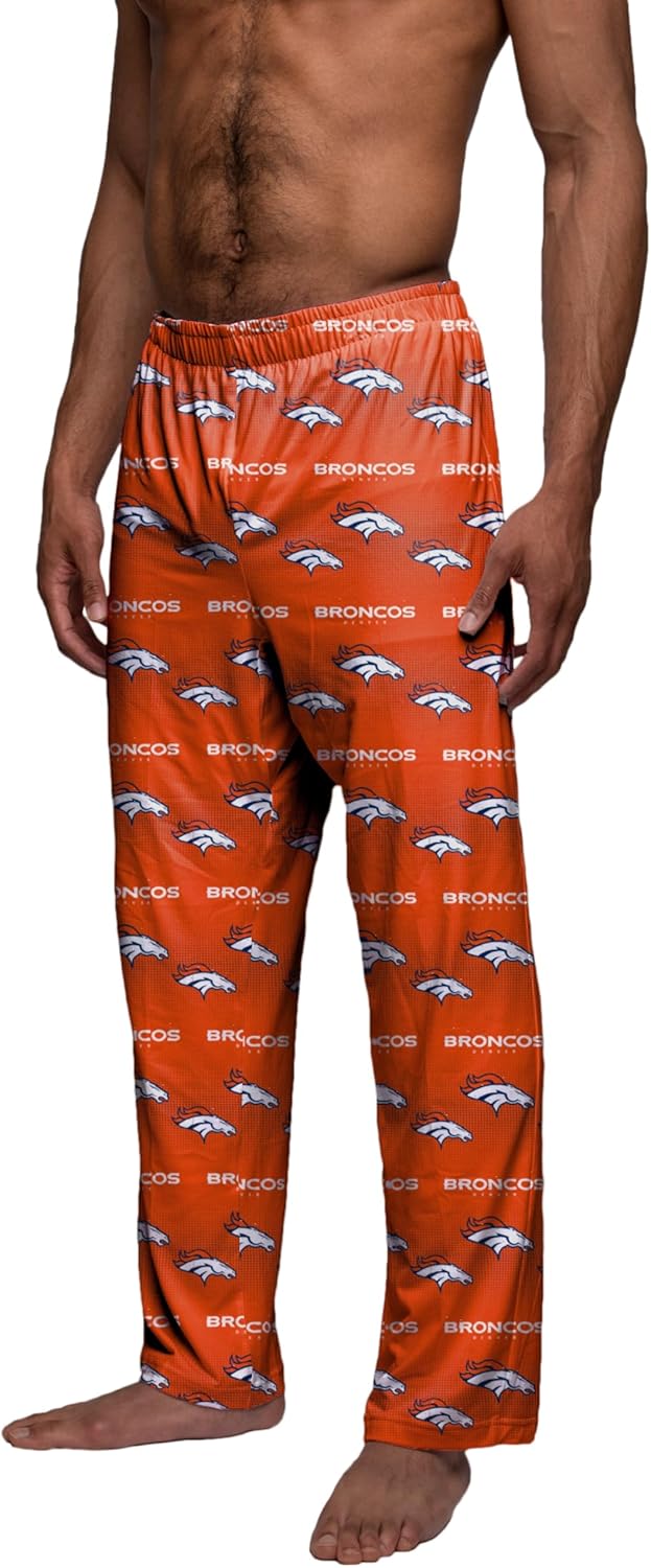 FOCO Denver Broncos Men's Scatter Pattern Pajama Lounge Multi Color Pants