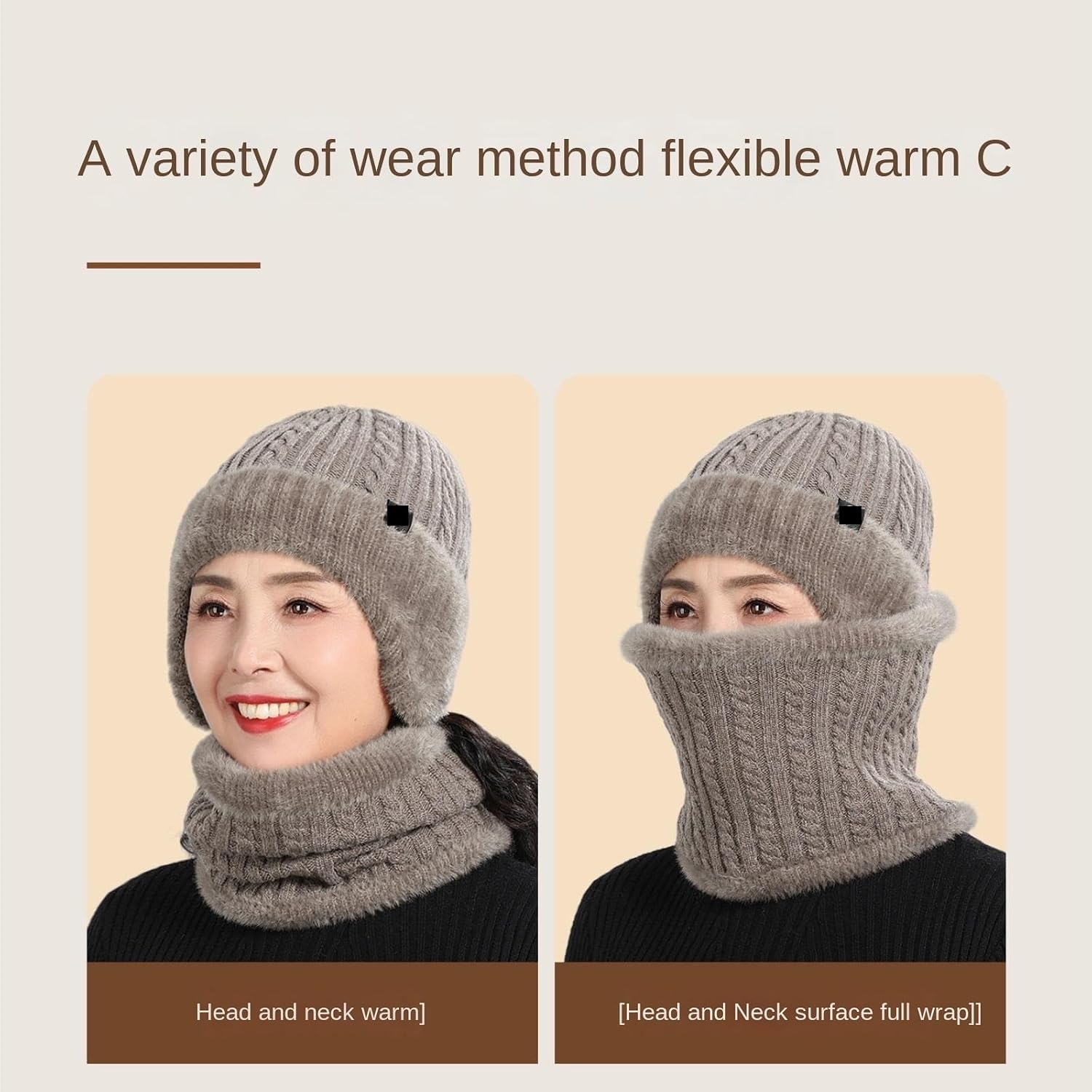 Winter Hat Scarf Gloves Warm Hats Scarves and Gloves with Extra Elasticity and Thickness for Cold Weather(Black)