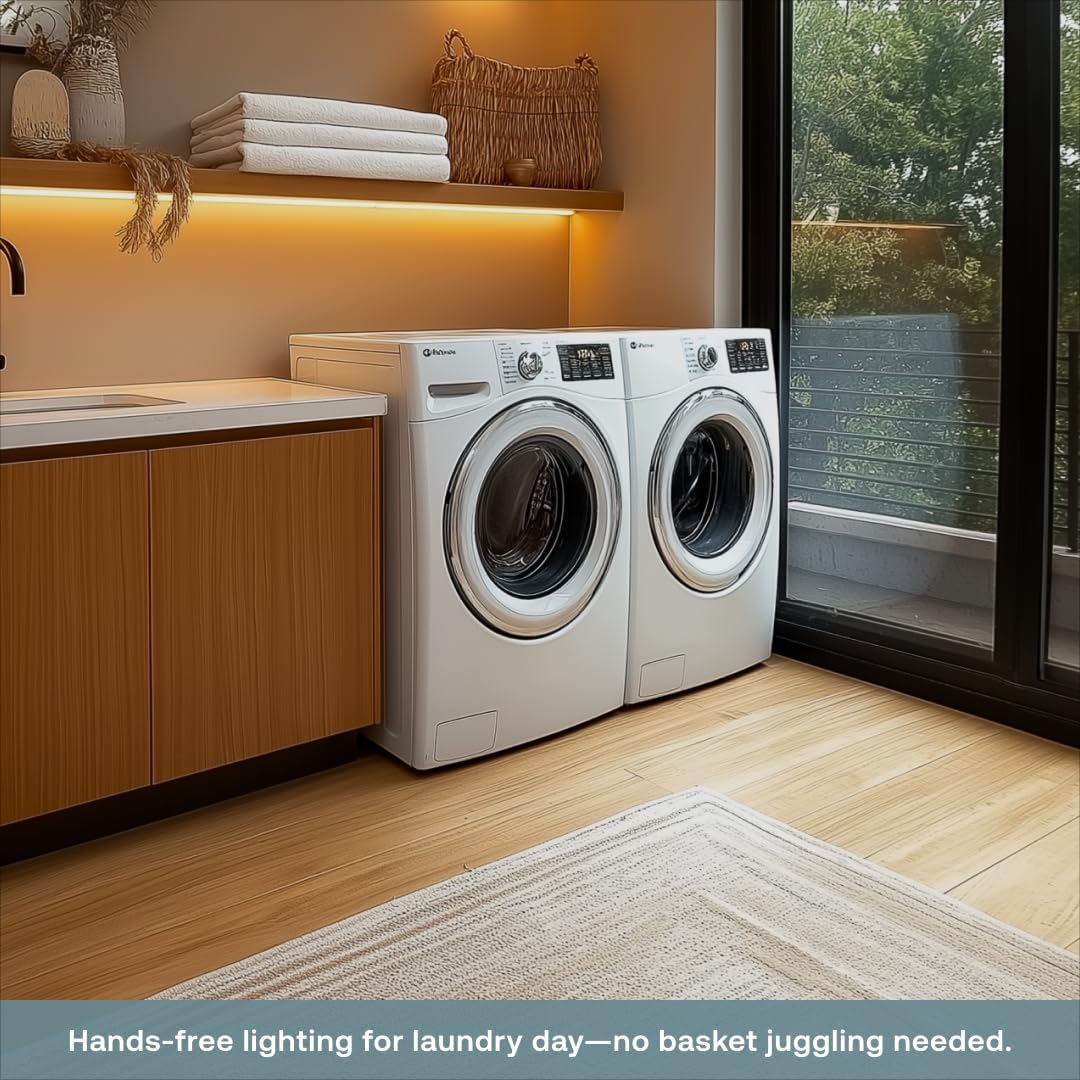 Laundry room with a Deako motion sensor switch providing hands-free lighting, making tasks easier.